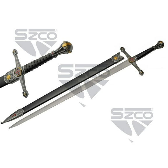 38" Medieval Crusader Sword with 420 Stainless Steel Blade, 9.5" Handle, and Zinc Alloy Metal Scabbard