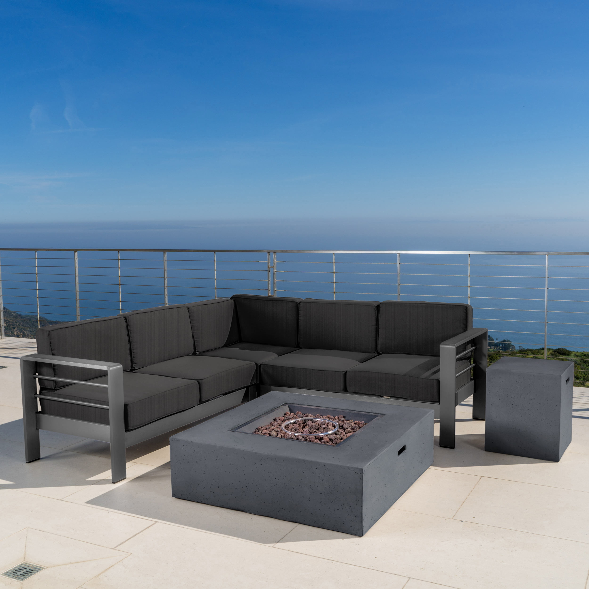 Outdoor Aluminum Sofa Set With Dark Gray Cushion Sectional Furniture Couch Patio 