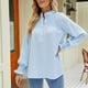 thumbnail image 3 of Mujeres agárico cordones turtleneck camisa manga larga abotonado Top suelta casual stand collar blusa, 3 of 6