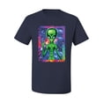 thumbnail image 2 of Wild Bobby, Trippy Alien in Space Peace Hand Pop Culture Men's Graphic T-Shirt, Navy, 3XL, 2 of 3