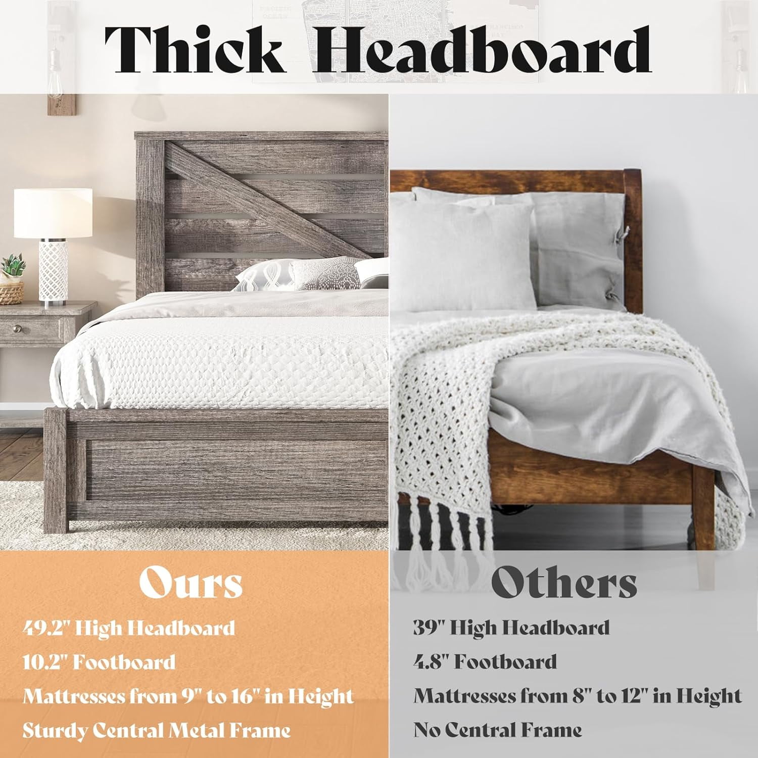 LUXOAK King Size Farmhouse Bed Frame with Rustic Barn Door, Storage Space and Wood Slats, Grey