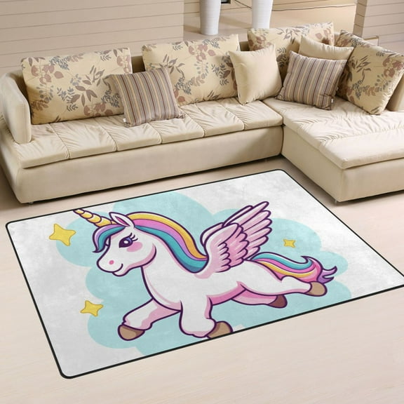 Unicorn and Stars Area Rug Washable Floor Carpet Mat 60 x 39 inch for Bedroom Living Room Kids Room Home Decor