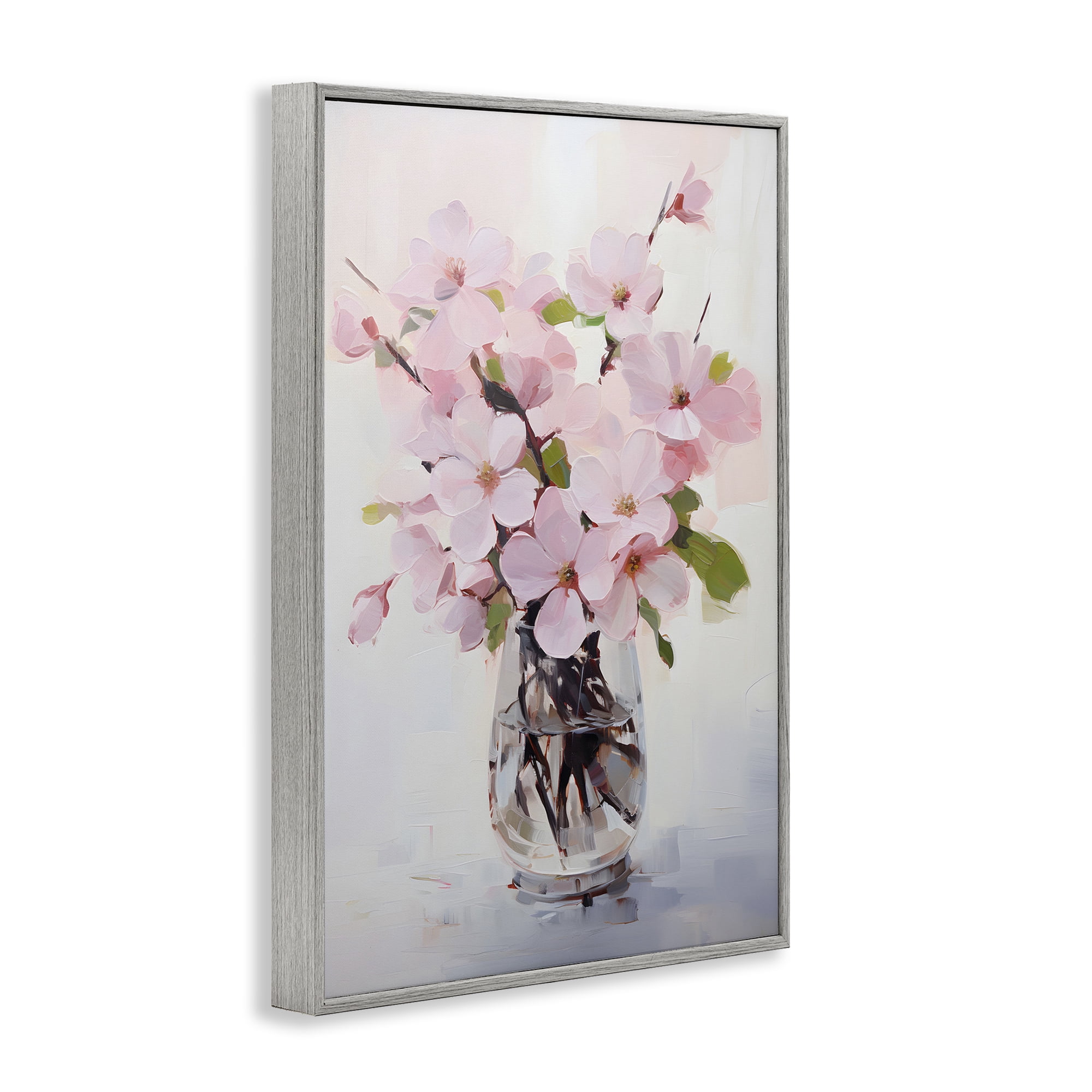 Stupell Industries Rosy Flower Vase Botanical & Floral Painting Gray Framed Art Print Wall Art, 12 x 18