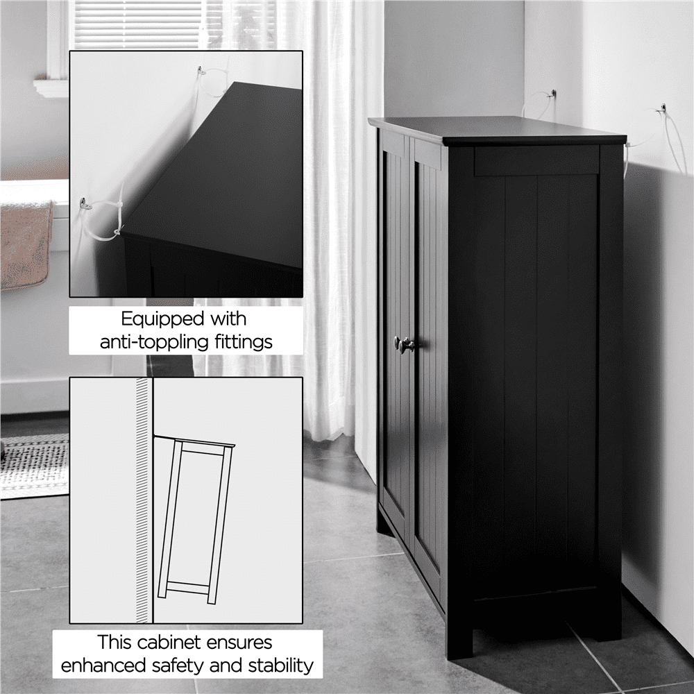 Alden Design Free Standing Floor Cabinet with 2 Adjustable Shelves, Black