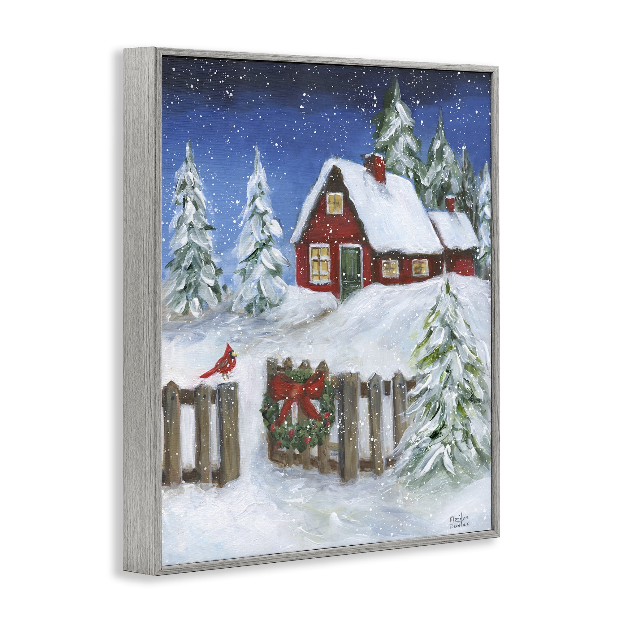 Stupell Industries Traditional Winter Scene Holiday Painting Gray Framed Art Prints Wall Art, 16 x 20