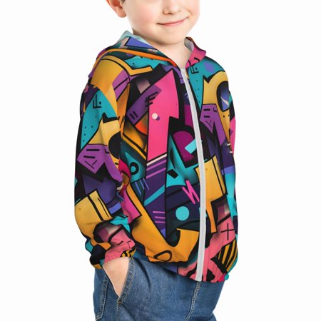 

Uemuo Vibrant Graffiti Urban Art Pattern Rash Guard for Boys Girls Long Sleeve Swim Shirts UPF 50+ UV Sun Protection Hooded Fishing Shirt with Pocket for Kid-18 Months