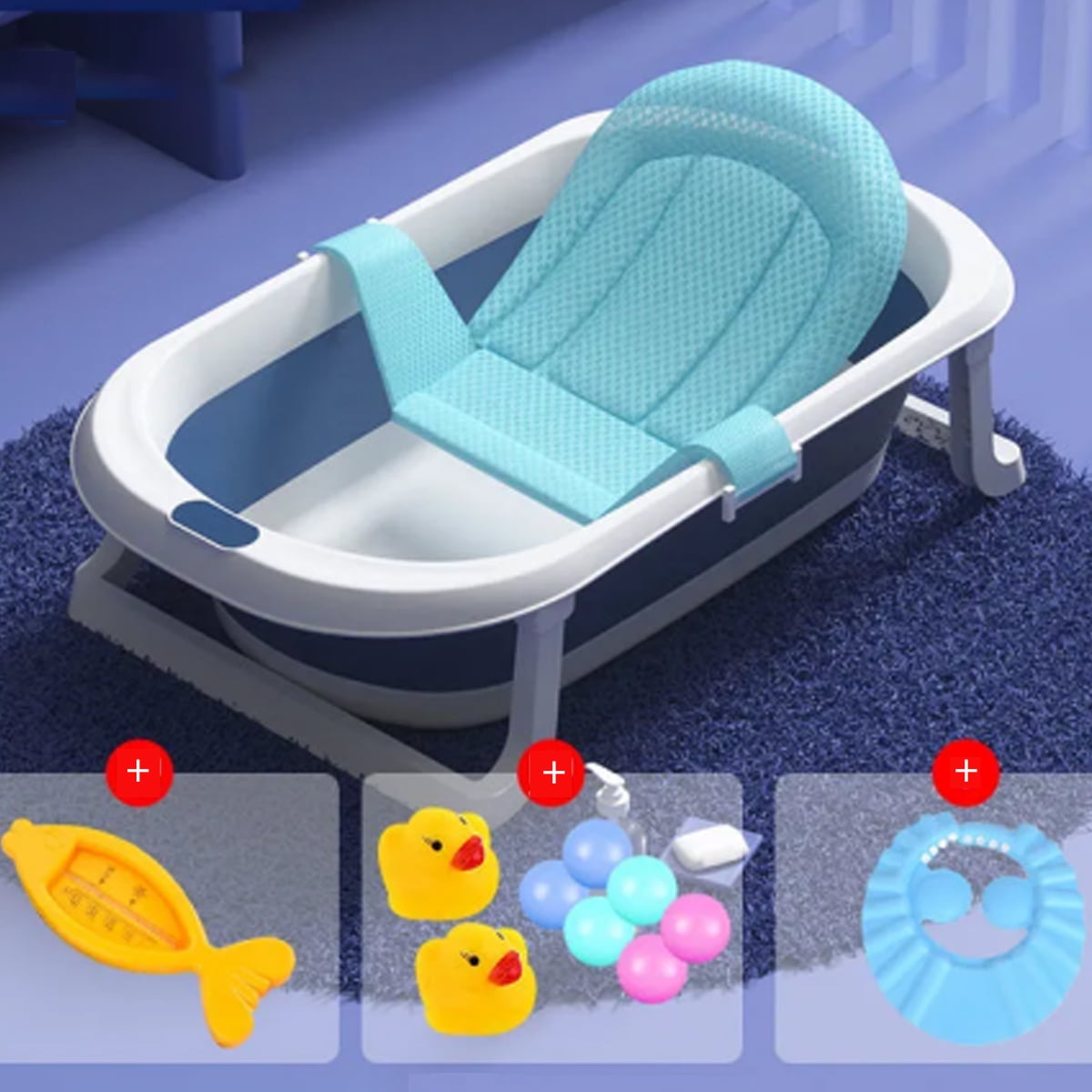 31in Baby Portable Bathtub with Net Pad, NonSlip Baby Shower Tub Travel Bathtub Washing Tub