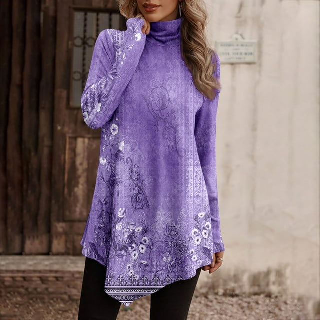 DPTALR T-shirt à Manches Longues Irrégulier pour Femmes, Couleur Unie, Col Rond