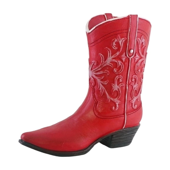 Vintage Cowboy Boot Vase Resin, Red Western Flower Planter Tabletop Decor