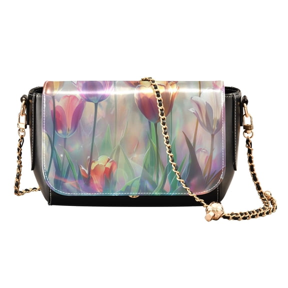 PU Leather Crossbody Bag for Women Ladies Chic Shoulder Bags Crossbody Purse Multi-Pocket Handbag for Work, Travel, Shopping Colorful Tulips