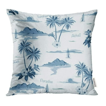 CMFUN Patterns Tropical Island Monotone in Blue Landscape with Palm Trees Beach and Ocean Pillowcase Cushion Cases 20x20 inch