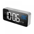 thumbnail image 1 of Digital Alarm Clock, Mirror LED Clock with 2 Alarms, Voice Control, Temperature, Snooze, Volume&Brightness Adjustable, Rechargeable Backup Battery, Compact Desk Clocks for Bedroom,Sliver, 1 of 1