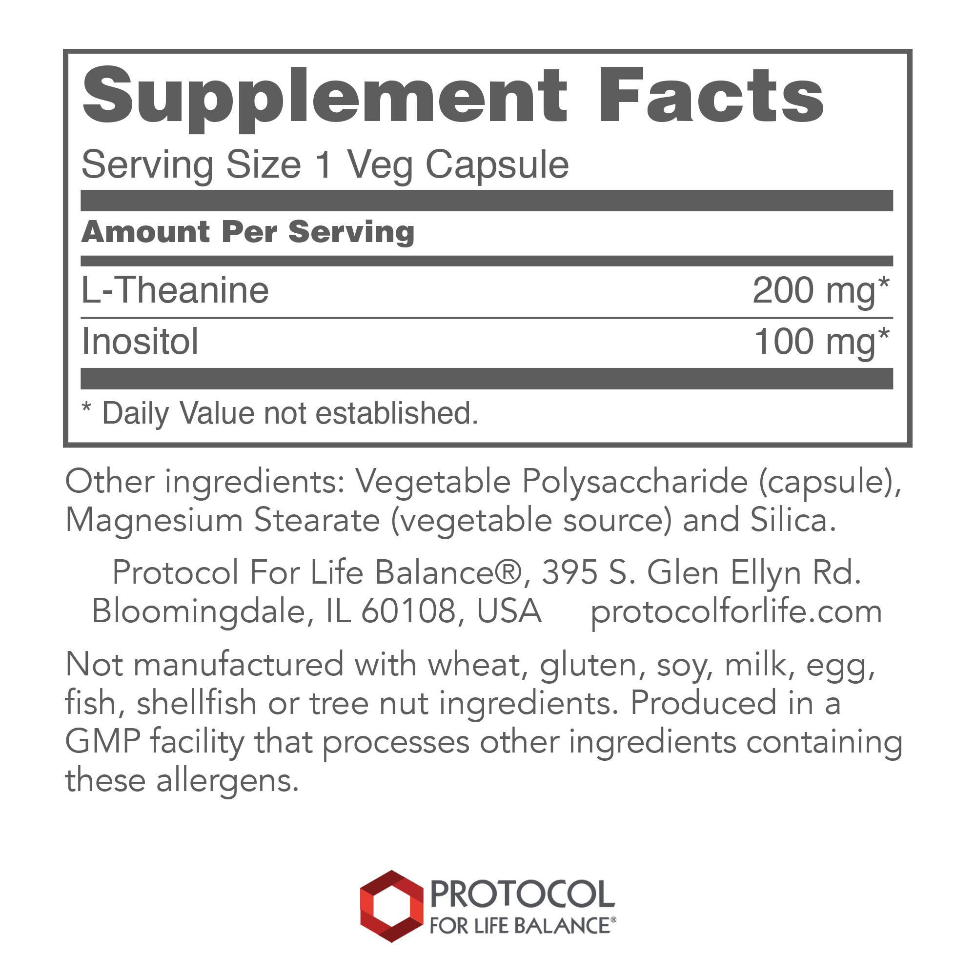 Protocol for Life Balance L-Theanine 200 mg - Non Drowsy - 60 Veg Caps