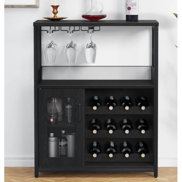 Wine Bar Cabinet with Detachable Wine Rack, Small Sideboard and Buffet Cabinet with Mesh Door
