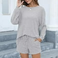 thumbnail image 3 of Women's Long Sleeve and Shorts Relaxed Casual Loungewear Set - 95% Polyester, 5% Spandex, 3 of 5