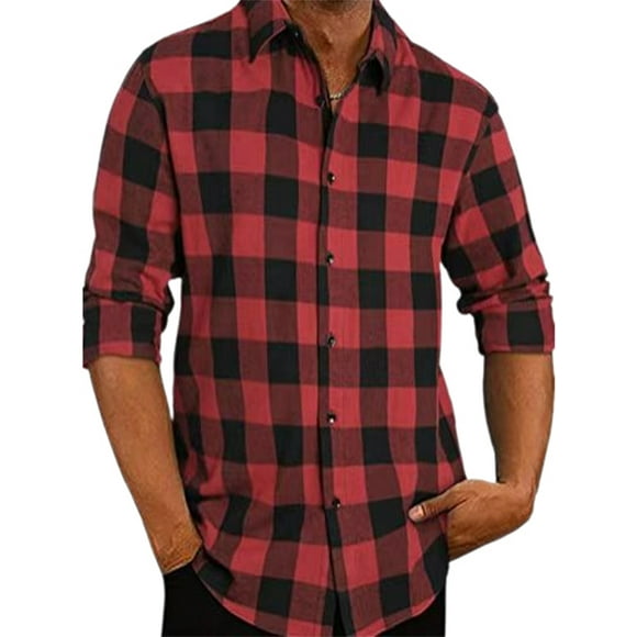 Innerwin Tops Plaid Hommes Chemises Porter Tous les Jours à Manches Longues Chemise Légère Rouge L