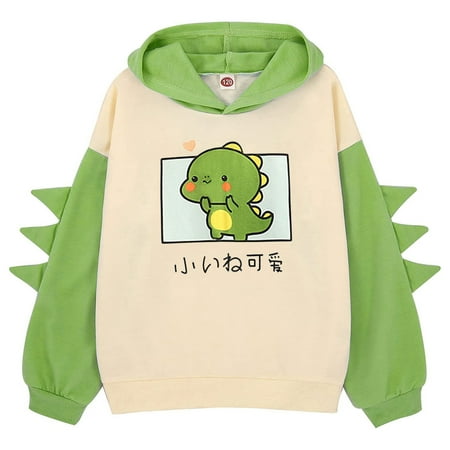

Girls Sweatshirts & Hoodies Little Girls Dinosaur Hoodie Pullover Sweatshirt Cute Raglan Sleeve Splice Cartoon Hooded Winter Kids Casual Tops Green 7 Years-8 Years