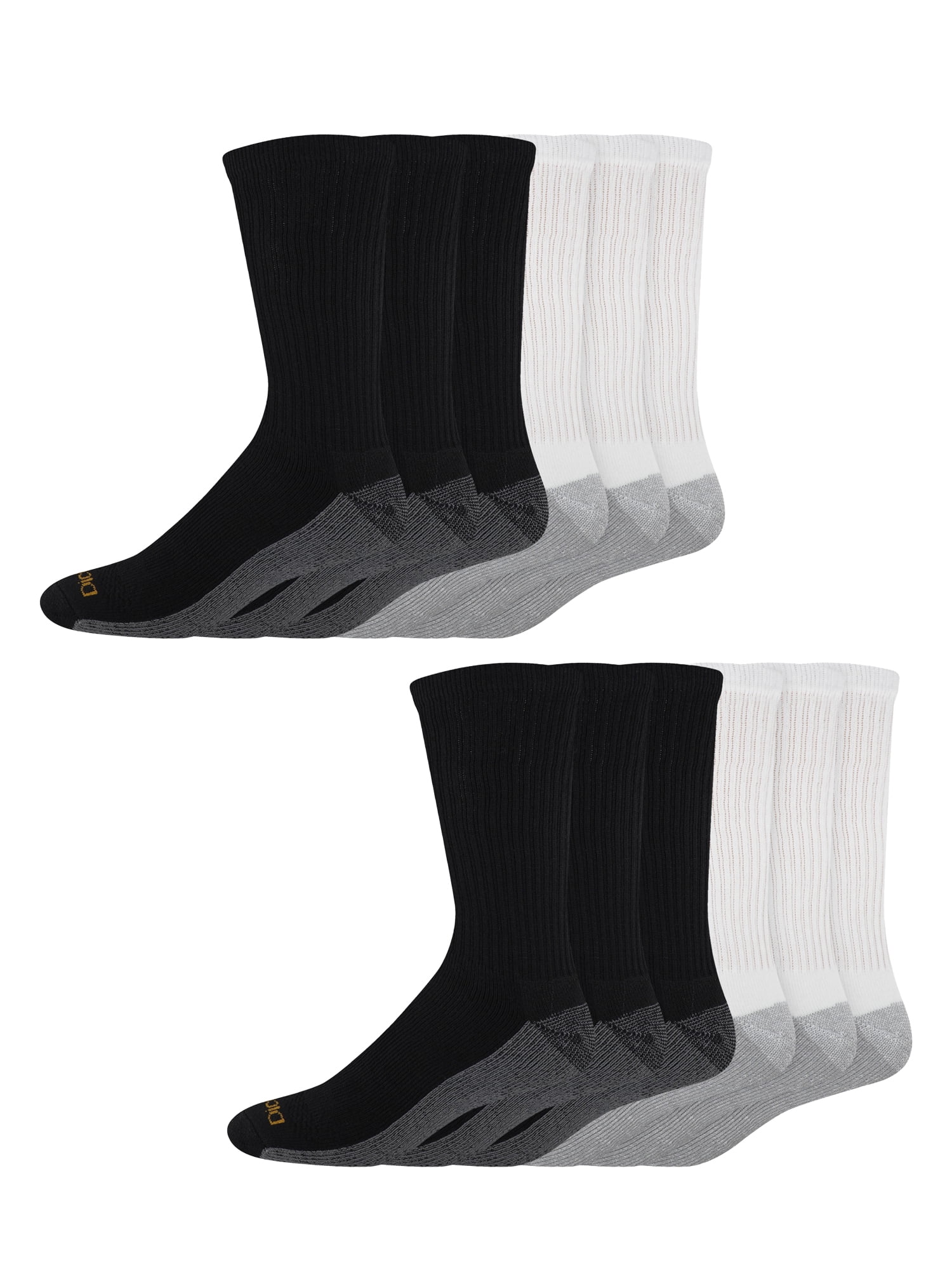 Dickies Men's Dri-Tech Crew Socks, 12 pack- Black/White Ext size 12-15