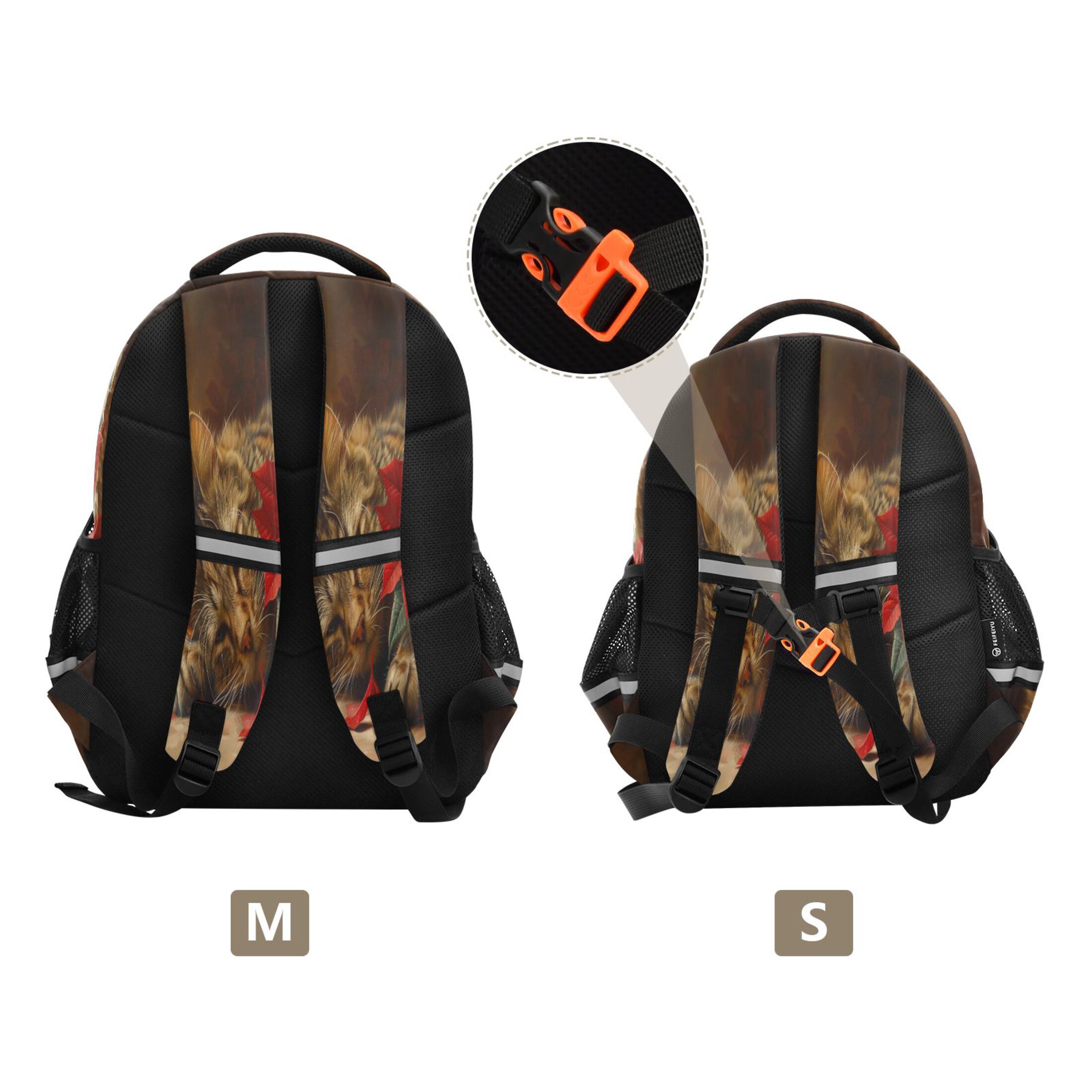 YAZAOO Backpack Fashio Cozy Cat with Florals Pattern Suitable Schoolbag Traveling Bag