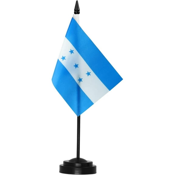 Anley Honduras Deluxe Desk Flag Set - 6 x 4 Inch Miniature Honduran HN HND Desktop Flag