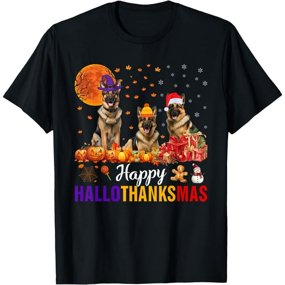 German Shepherd Hallothanksmas Halloween Thanksgiving Xmas T-Shirt