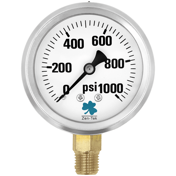 Zenport LPG1000 Glycerin Liquid Filled Pressure Gauge, 1000 PSI, Silver