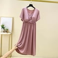 thumbnail image 2 of Wensltd Plus Size Sleepshirt for Women V Neck Solid Color Short Sleeve Nightdress With Built In Bra Comfy Outdoor Home Wear, 2 of 5
