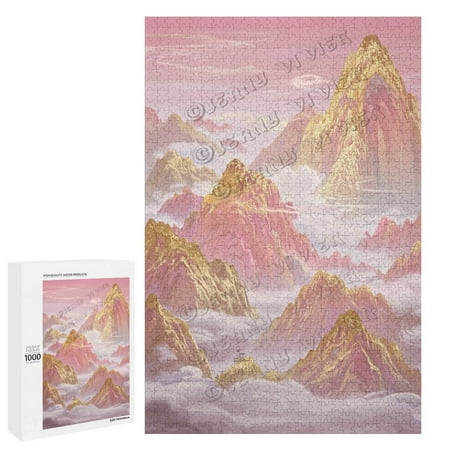 1000 Piece Pink and Gold Decor Mountain Puzzle Relaxing Puzzle for Adults Finished Size 30 x 20 Inches