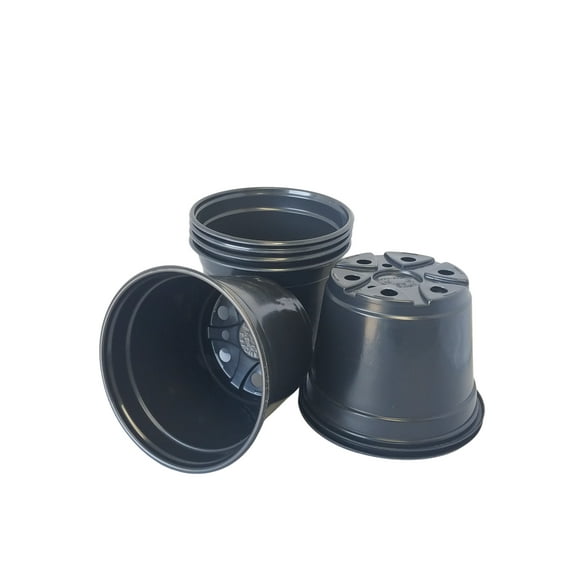 Landmark Plastic 6.0" x 4.38" Round Black Plastic Plant Pot with Drainage Holes, 15 Count