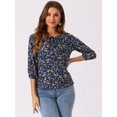 thumbnail image 3 of INSPIRE CHIC Women's Round Neck 3/4 Raglan Sleeve Drawstring Blouse, 3 of 4