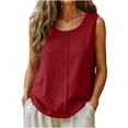 thumbnail image 3 of Yertdoel Tank Tops for Women Summer Cotton Linen Solid Color Round Neck Sleeveless Wide Straps Loose Fit Top Daily Stylish Casual Comfy Soft Beach Blouses, 3 of 7