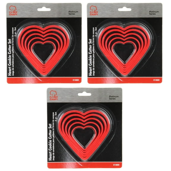 Chef Craft 5 Piece Plastic Heart Shapes Cookie Cutter Set - Sizes Vary from 1.5" to 3" 3 Sets