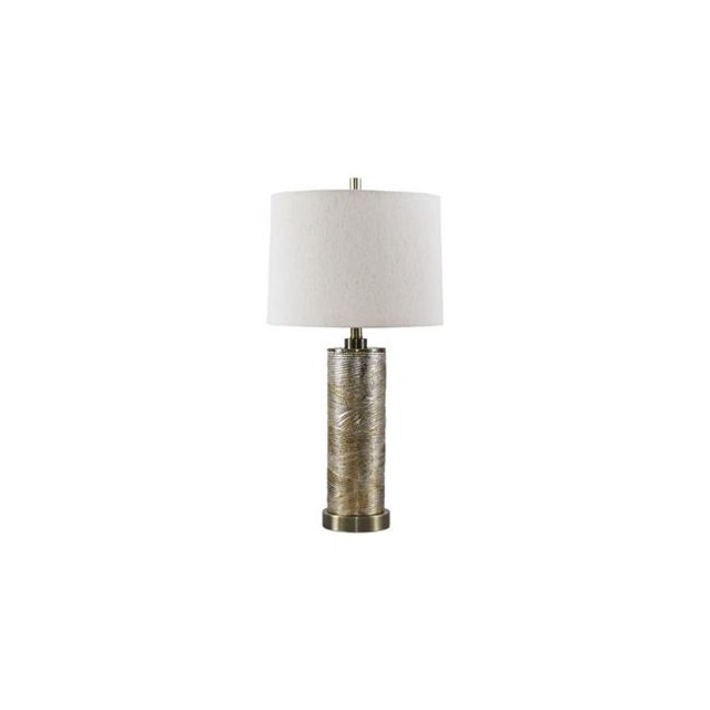 Benjara BM230972 Textured Glass Table Lamp with Fabric Shade, Off White & Gold