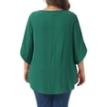 thumbnail image 3 of Agnes Orinda Women's Plus Size Swiss Dots Tops Petal Sleeve Curved Hem Round Neck Summer Casual Blouse 3X Dark Green, 3 of 6