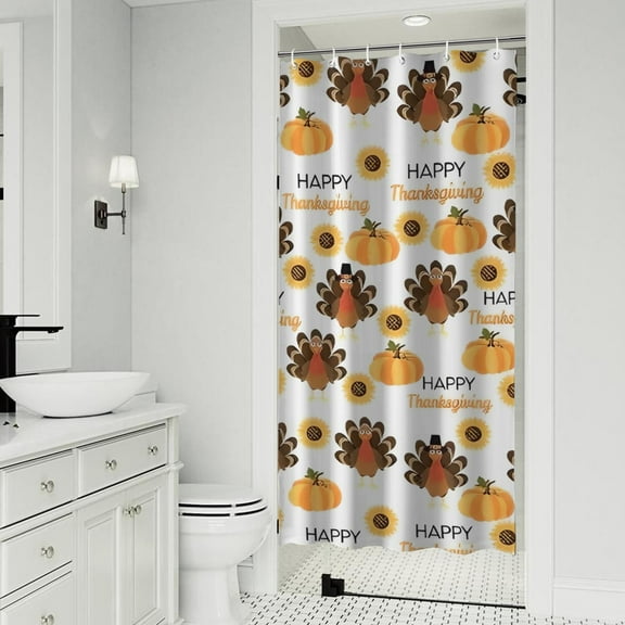 Happy Thanksgiving Turkey Fall Pumpkin Shower Curtain 36"x72" ,Bathroom Decorative Shower Curtains Set with 12 Hooks,Modern Waterproof Washable Shower Curtain