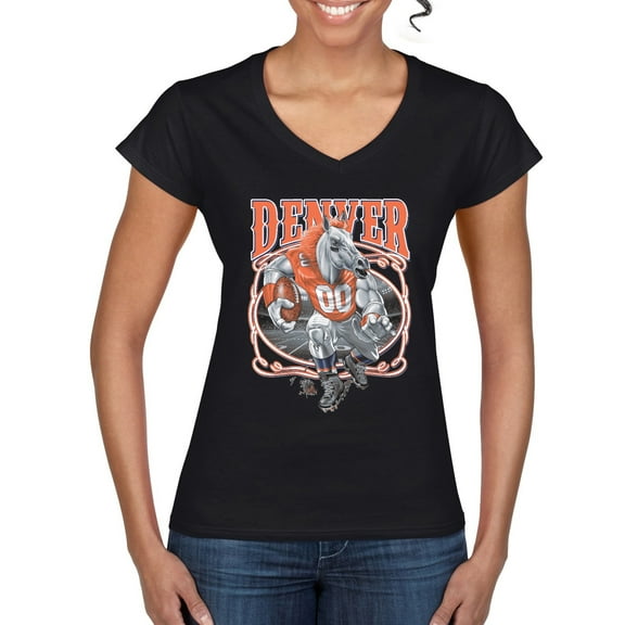 Wild Bobby, Denver Fan | DEN Fantasy Football ,Sports, Women Standard V-Neck Tee, Black, Small
