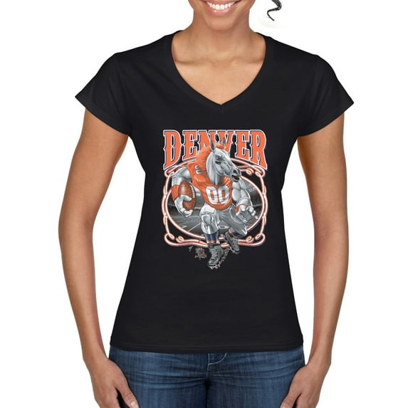 Wild Bobby, Denver Fan | DEN Fantasy Football ,Sports, Women Standard V-Neck Tee, Black, Small