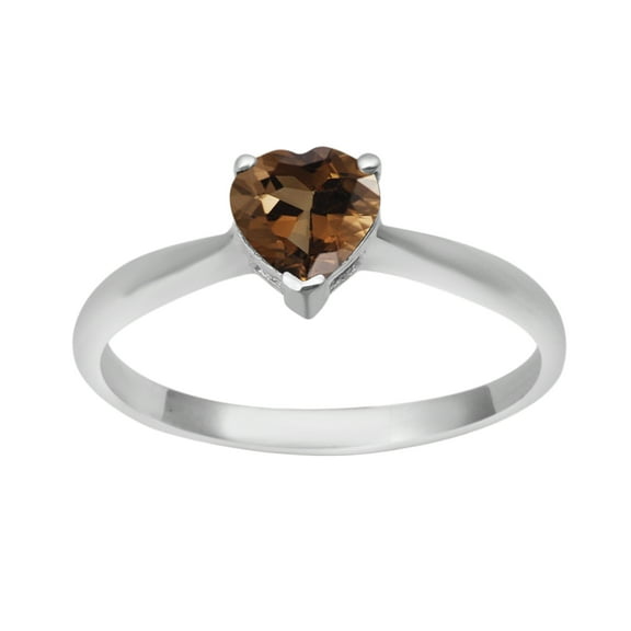 5MM Heart Shape Smoky Quartz 925 Sterling Silver Women Dainty Valentines Day Gifts Ring