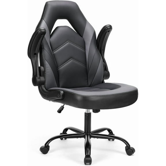 Beddle Gaming Office Chair, Ergonomic PU Leather High Back Swivel Computer Desk Chair with Flip-up Arms, Lumbar Support, Black Gray