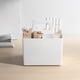 thumbnail image 5 of Caja de almacenamiento de plástico apilable con tapa y partición - Organizador de escritorio de 2 compartimentos para maquillaje, joyería, material de oficina, blanco o marrón, 5 of 6