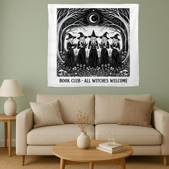 ViciArt Witch Book Club Tapestry, 30"x40" Polyester Wall Hanging, Gothic Forest Reading Decor