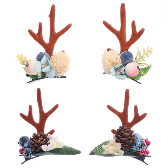 Jiyike 2 Pairs Christmas Hair Clips Antlers Berry Hairpins Barrettes Photography Props
