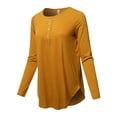 thumbnail image 2 of A2Y Women's Premium Solid Long Sleeve Dolphin Hem Shell Button Henley Top Shirt Dark Mustard XL, 2 of 6