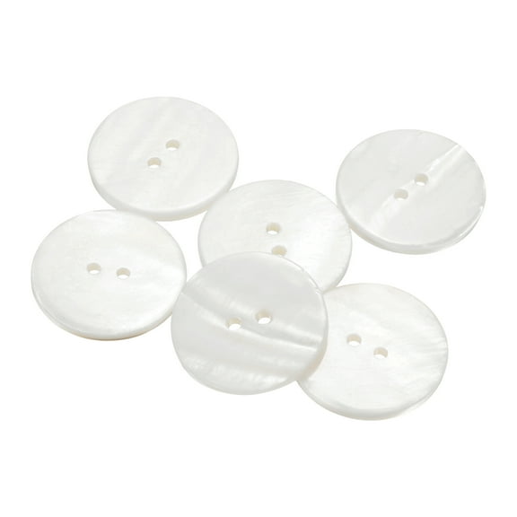 7Pack Natural Shell Button, 2 Hole 25mm Flat Mother of Pearl Button, White