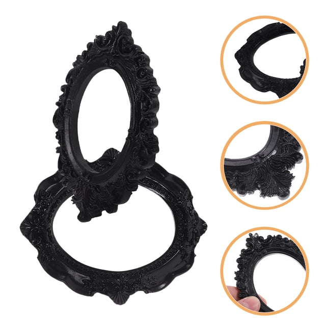 Mobutofu 2Pcs Black Resin Picture Frame Vintage Desk Display for Photos and Decorative Storage