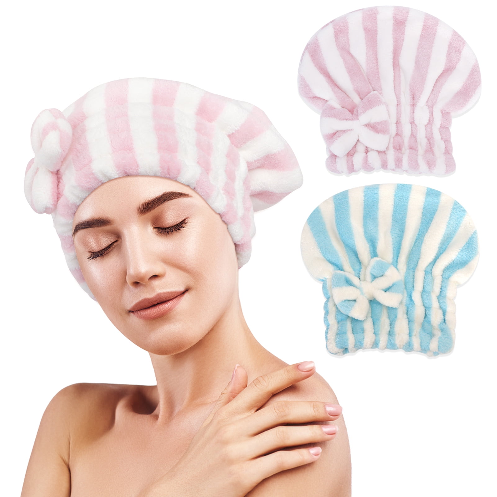 Homelove 2 Pack Microfiber Hair Drying Towels, Super Absorbent Turban Hair Towel Cap, Quick Dry