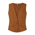 thumbnail image 4 of Cuhas Womens Coats Jackets for Women Vintage Vest Summer Deep V-Neck Solid Casual Sleeveless Tank Cotton Linen Thin Outerwear Vest Womens Tops Brown L, 4 of 6