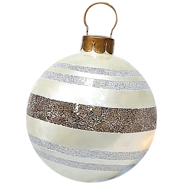 Navidad impermeable inflable bola de Navidad Patio Patio Pathway Decoración Sala de estar Año Nuevo Adorno Juguetes Suministros de fiesta 60 cm Silver Stripes sidaley HA010309-03