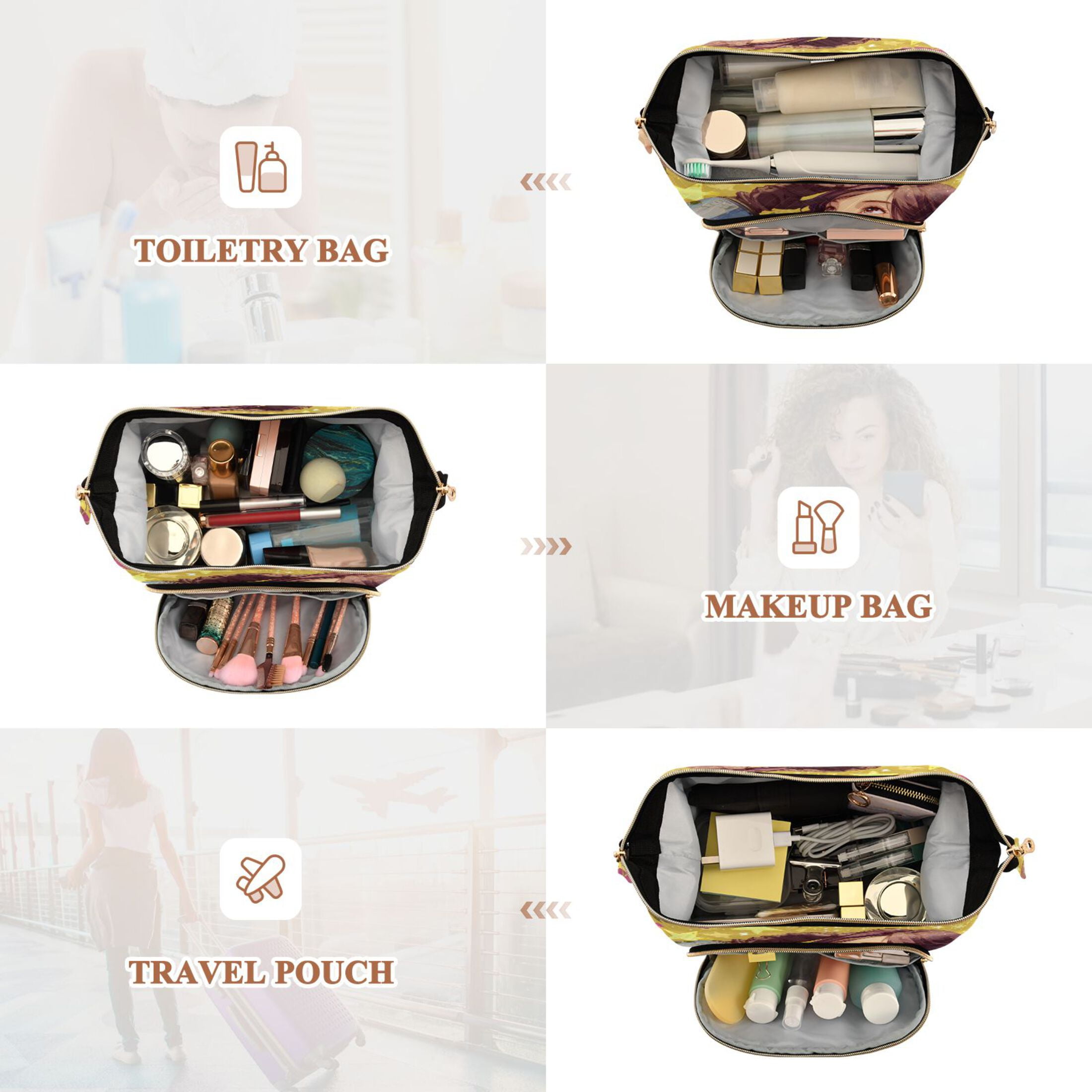 Wavy Quilted Cosmetic Bag Large-Capacity Travel Toiletry Organizer Includes 9-Piece Portable Travel Bottle Set Anime-style Astronaut