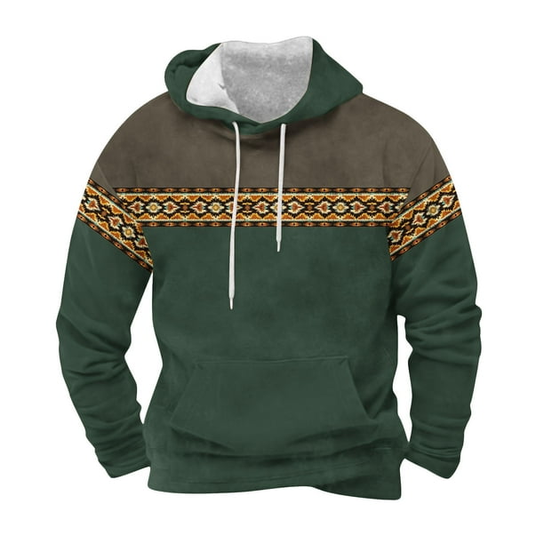 Sudadera con capucha para hombre, moda, bolsillos, manga larga, estilo étnico, estampado vintage, sudadera con capucha, blusa de poliéster para hombre